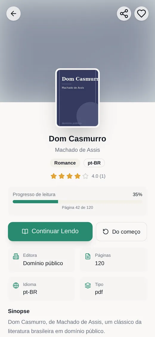 Estante Digital — Detalhe do livro com progresso