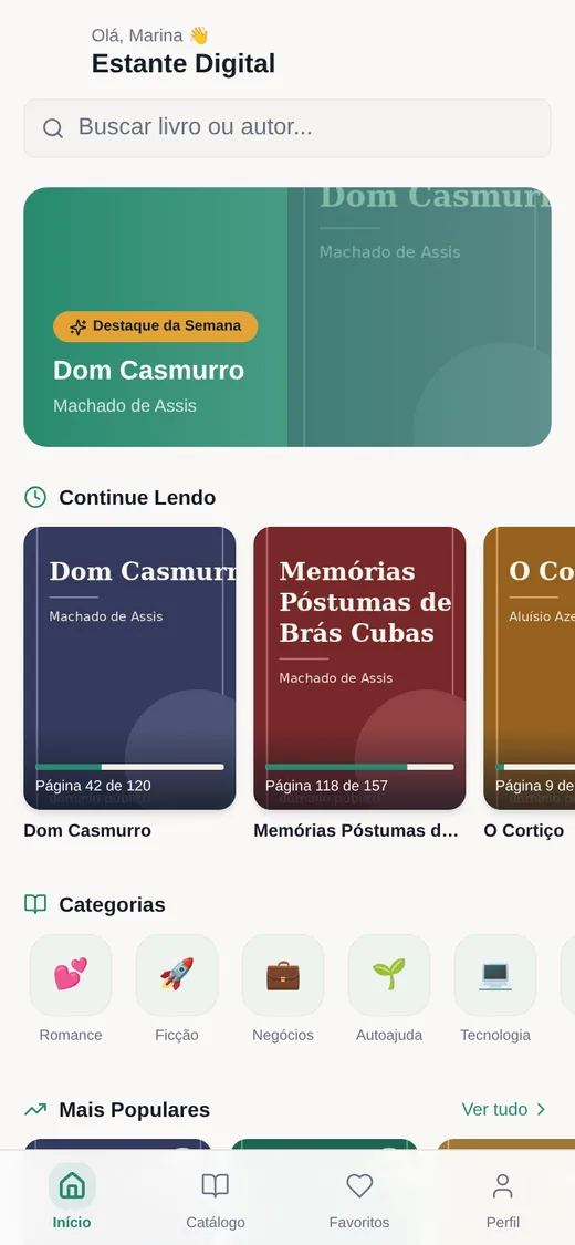 Estante Digital — Início do leitor