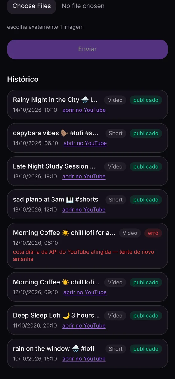 Lofi Factory — Histórico com status e erros