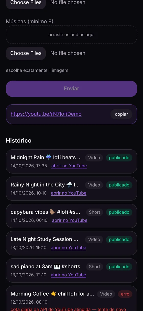 Lofi Factory — Vídeo publicado com o link do YouTube